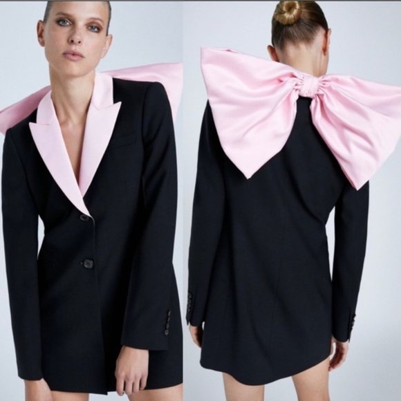Zara Dresses & Skirts - Zara Combination Bow Blazer Dress Black Pink Blogger Favorite Fave XS